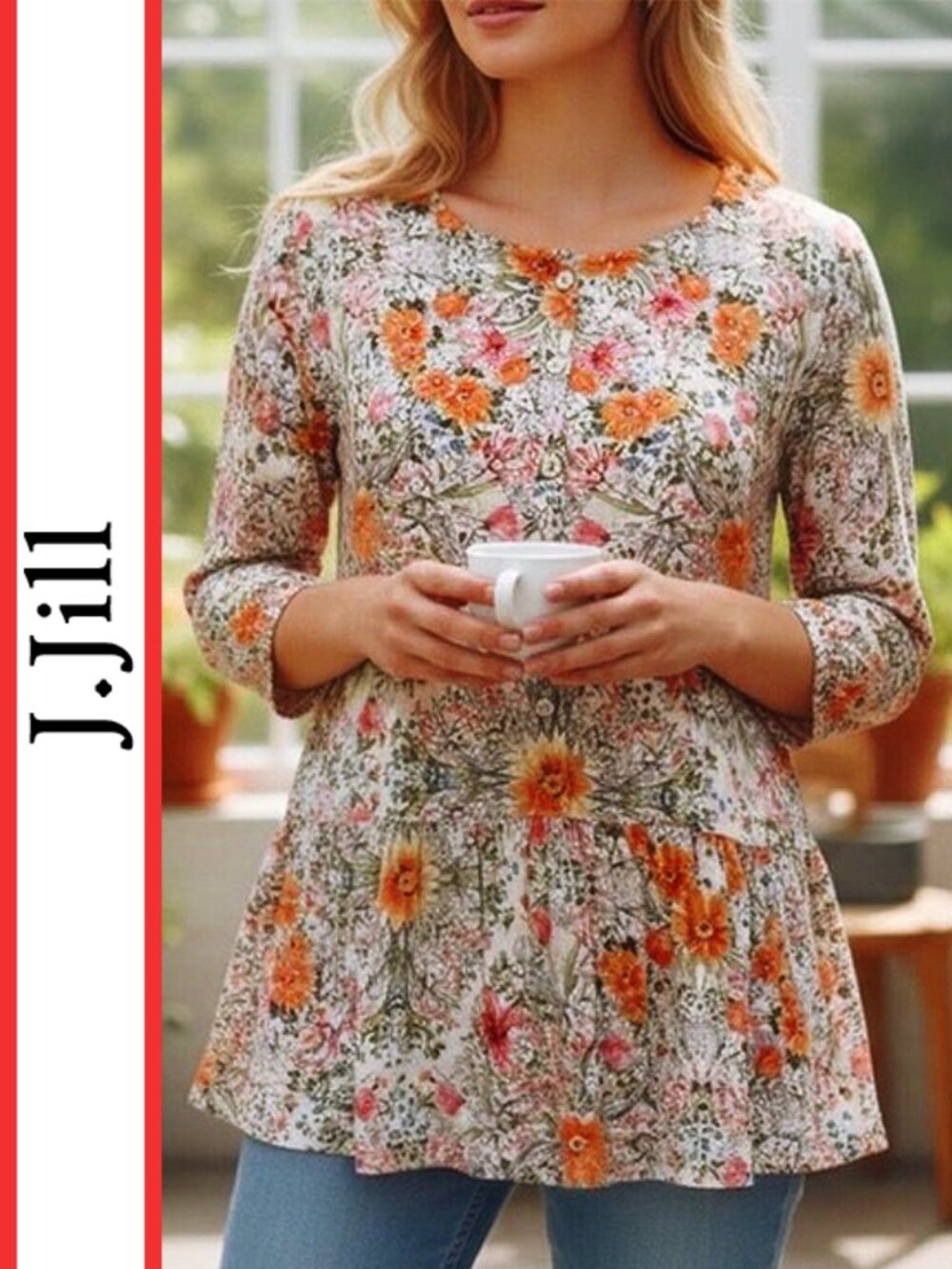 J. Jill | Floral Printed Flounce Hem Tunic Top - Picture 9 of 9